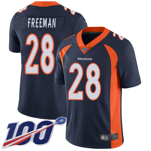 Men Denver Broncos #28 Royce Freeman Navy Blue Alternate Vapor Untouchable Limited Player 100th Season Football NFL Jersey